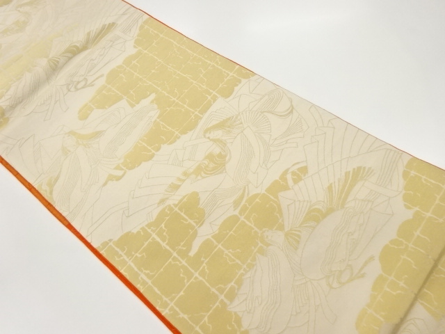 JAPANESE MARU OBI / WOVEN GRID & CLOUD